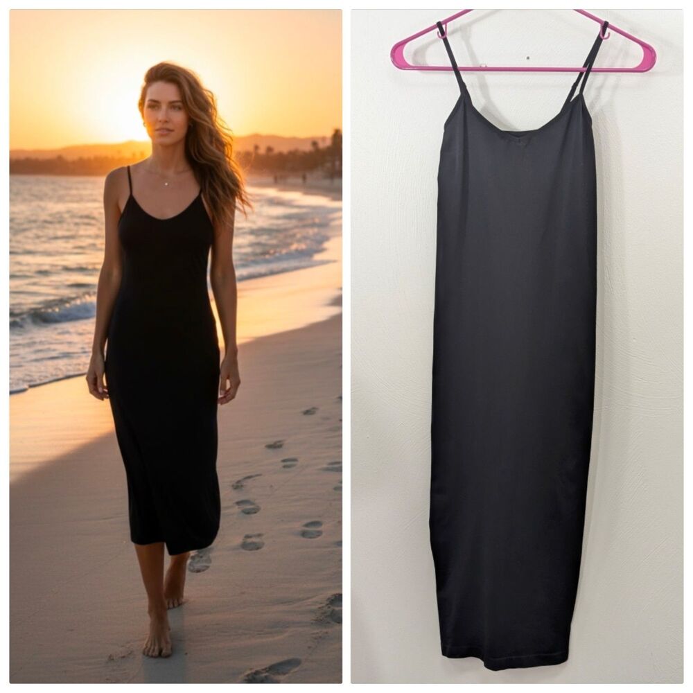 New Free People Intimately Slip Dress Midi Womens XS/S Black Stretch Bodycon